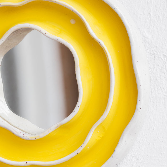 Yellow Handmade Ceramic Mirror | Sculptural Wall Decor