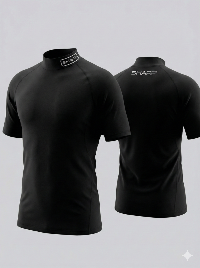 Youth Short Sleeve Mock Neck Compression Shirt - Black