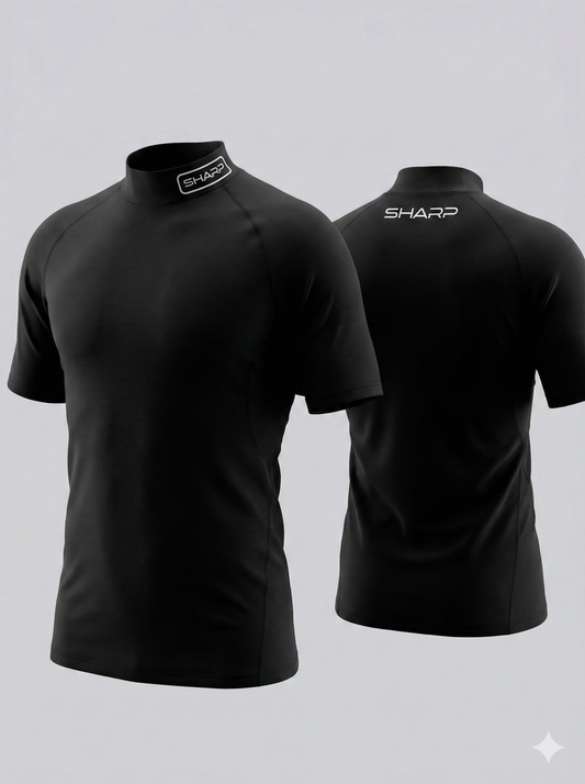 Youth Short Sleeve Mock Neck Compression Shirt - Black