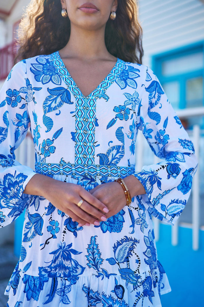 Blue Floral Tencel Beach Tunic - Bascora