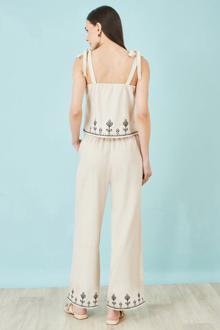 Ivory Linen Mix Embroirdered Top - Bascora