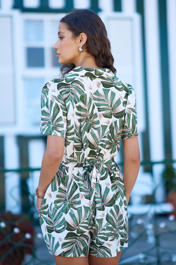 The Leaf Print Playsuit – Green Viscose - Bascora