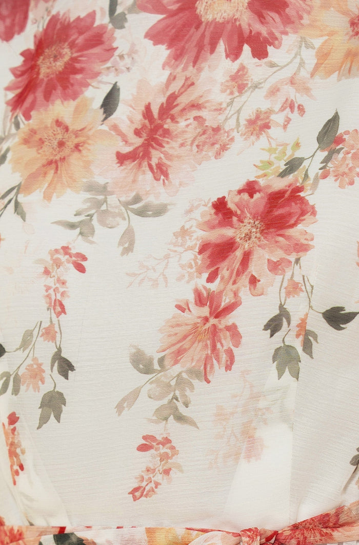 The Mirror Floral – White Pleated Midi Dress - Bascora