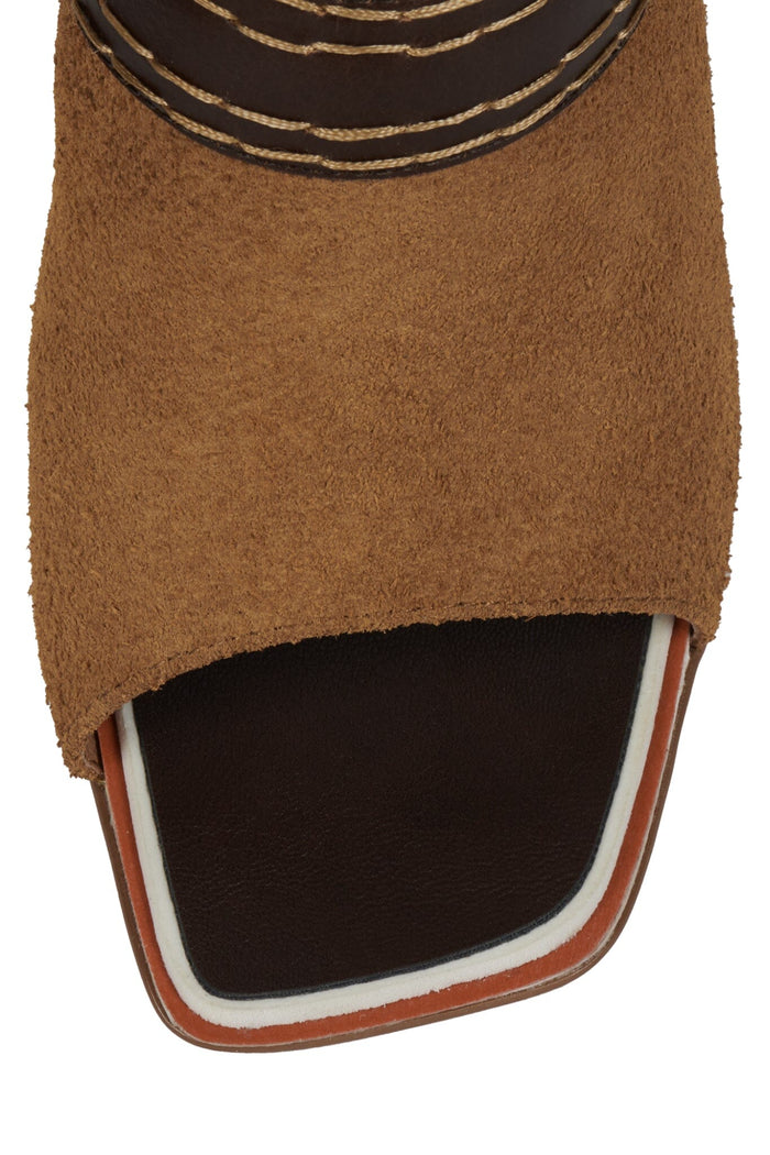ZINQUE-D Jeffrey Campbell Heeled Mule Tan Suede Brown